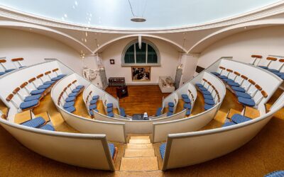 The Ether Dome surgical amphitheater at Massachusetts General Hospital, with tiered seating curving beneath the skylit dome of the Bulfinch Building